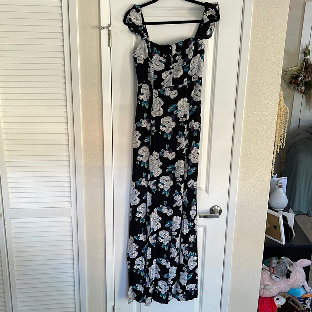 Flynn Skye Bardot Rise Floral Black Maxi Dress